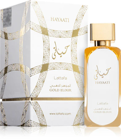 Perfume Árabe Hayaati Gold Elixir – Lattafa 100ml | Perfume árabe unisex elegante y envolvente